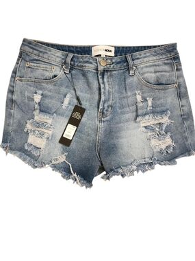 Fashion Nova Women's Light Blue Distressed Denim Shorts